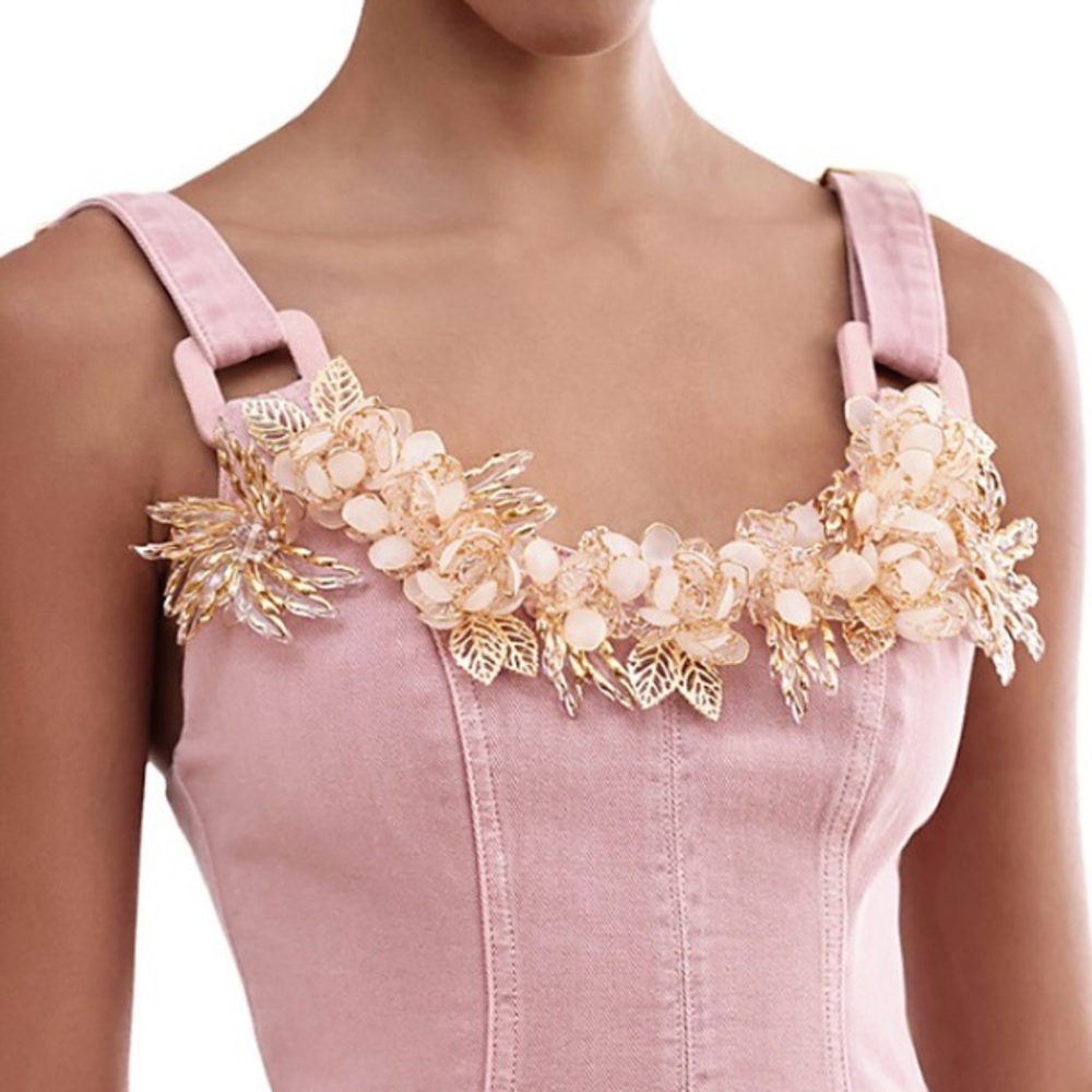 PatBO Pink Denim Mini Dress with Floral Accents🌸 - Picture 3 of 17